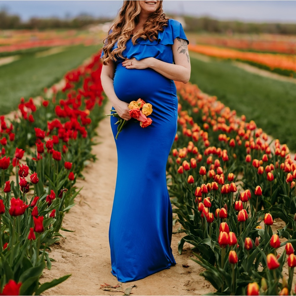 MATERNITY Elegant Blue Maxi Dress